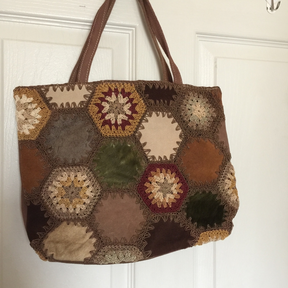 Preston & York Leather Suede Patchwork Bag